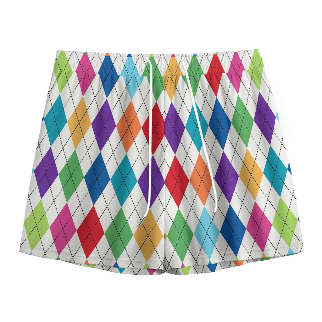 Colorful Argyle Pattern Print Mesh Shorts