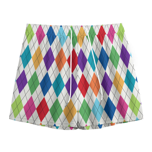 Colorful Argyle Pattern Print Mesh Shorts