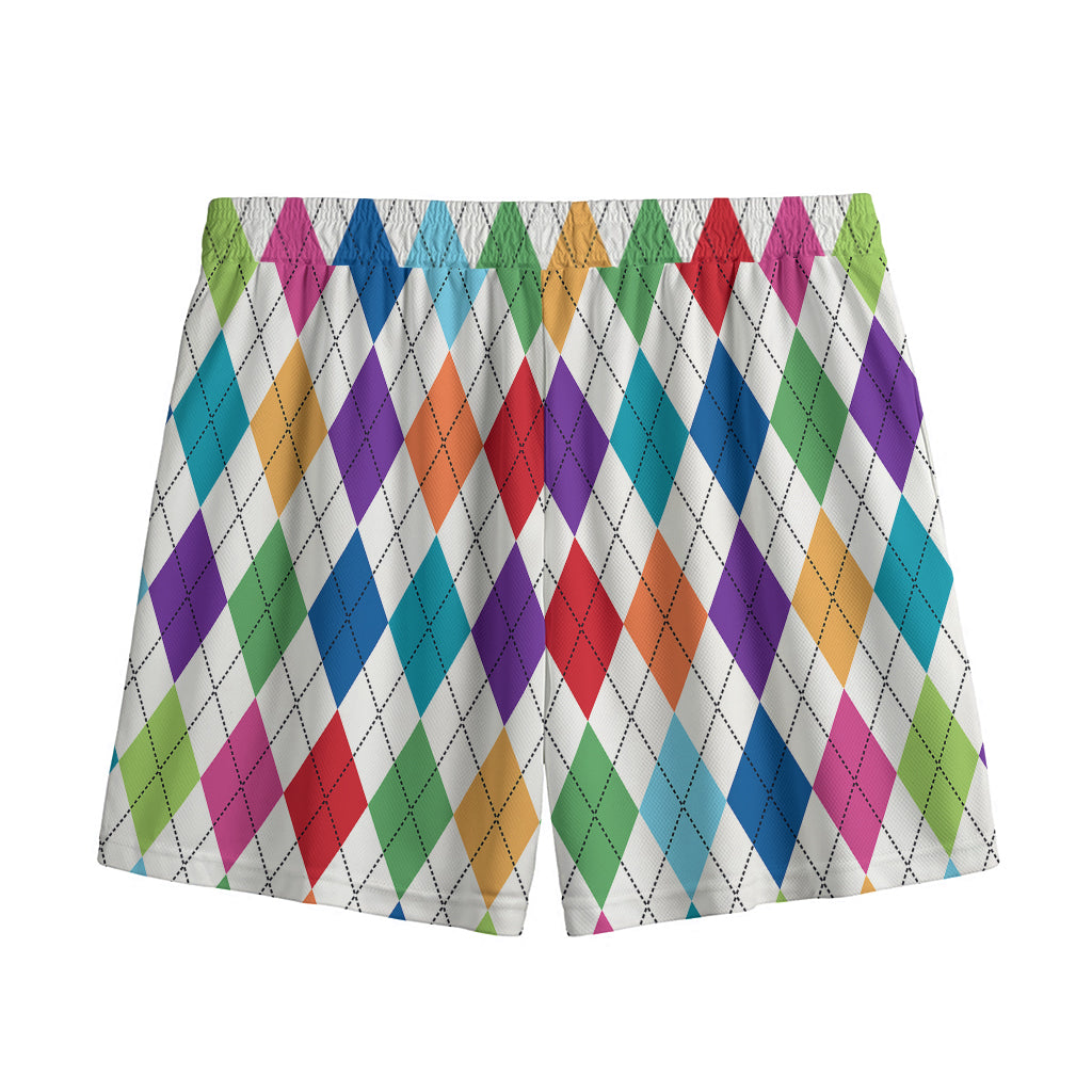 Colorful Argyle Pattern Print Mesh Shorts