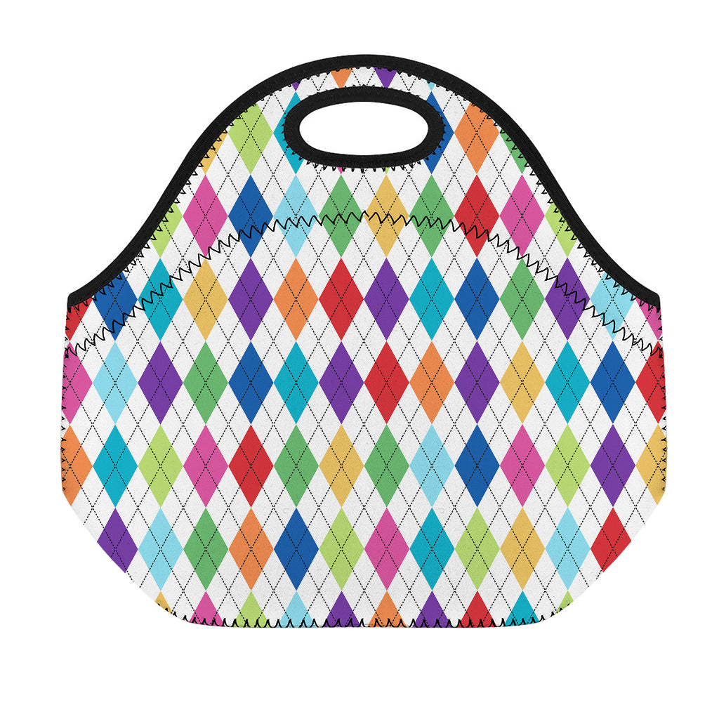 Colorful Argyle Pattern Print Neoprene Lunch Bag