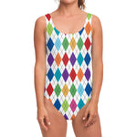 Colorful Argyle Pattern Print One Piece Swimsuit