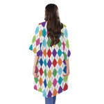 Colorful Argyle Pattern Print Open Front Beach Cover Up