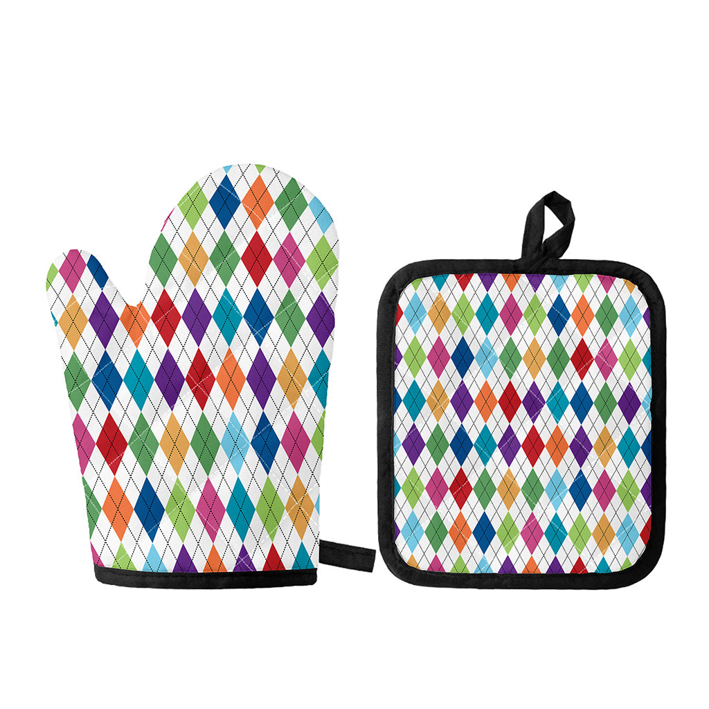 Colorful Argyle Pattern Print Oven Mitt And Pot Holder Set