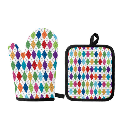 Colorful Argyle Pattern Print Oven Mitt And Pot Holder Set