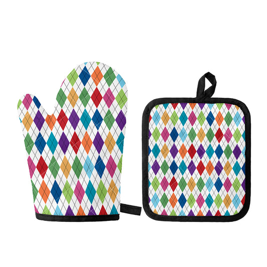 Colorful Argyle Pattern Print Oven Mitt And Pot Holder Set