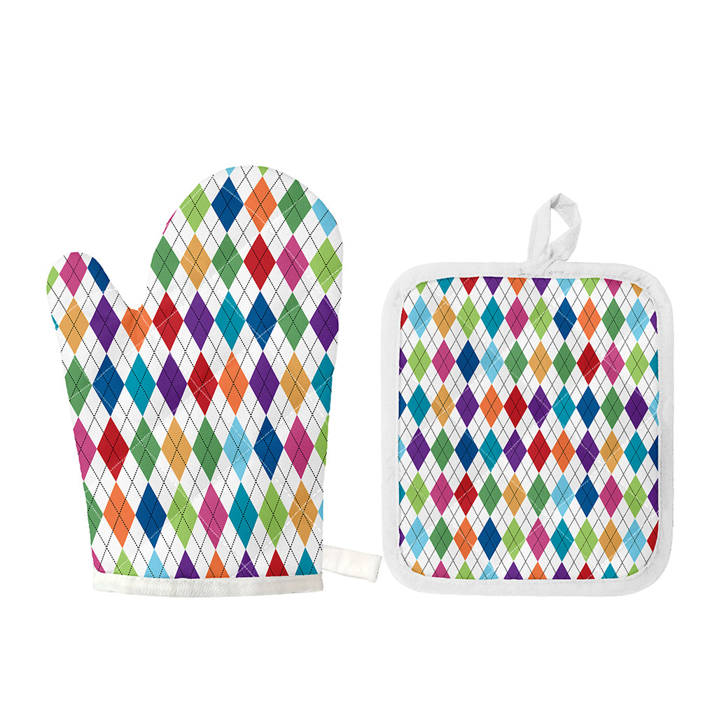 Colorful Argyle Pattern Print Oven Mitt And Pot Holder Set