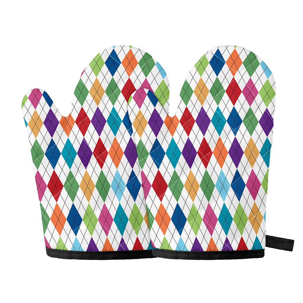 Colorful Argyle Pattern Print Oven Mitts