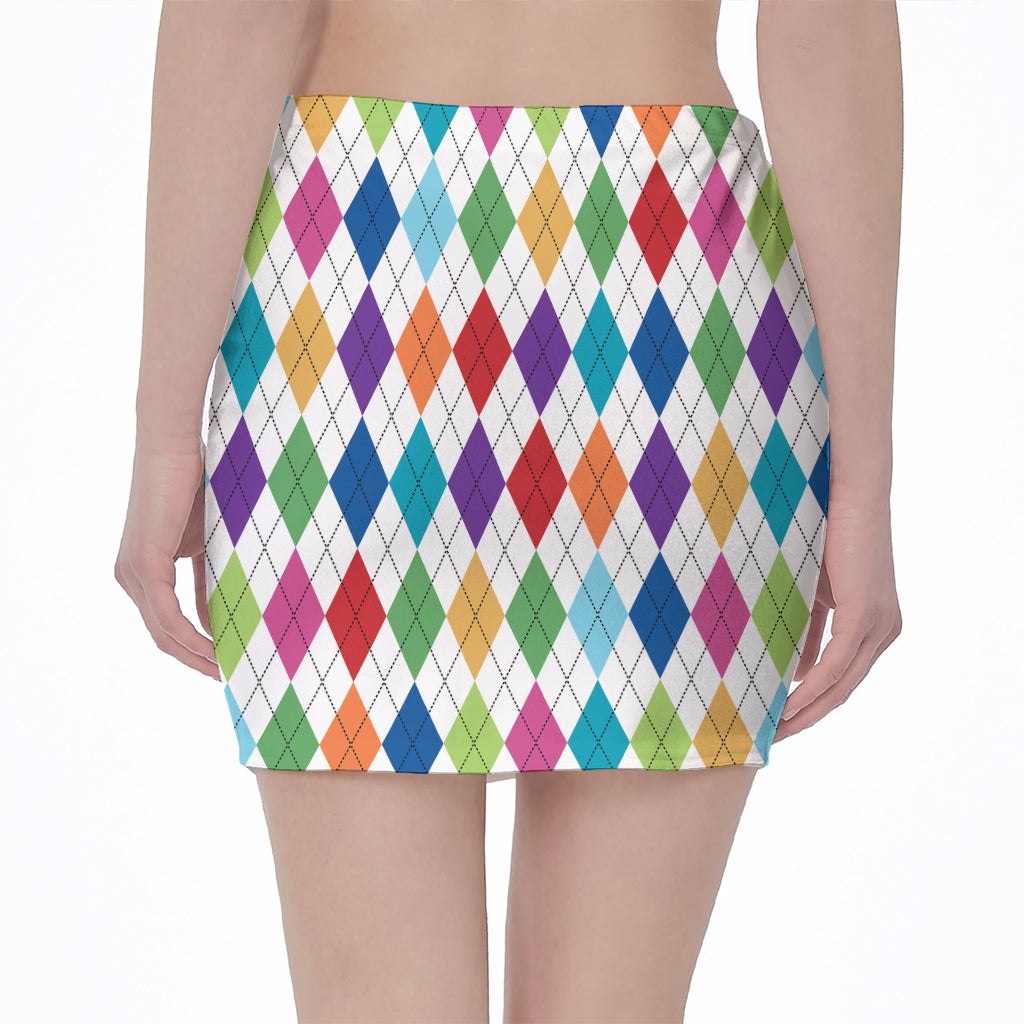 Colorful Argyle Pattern Print Pencil Mini Skirt