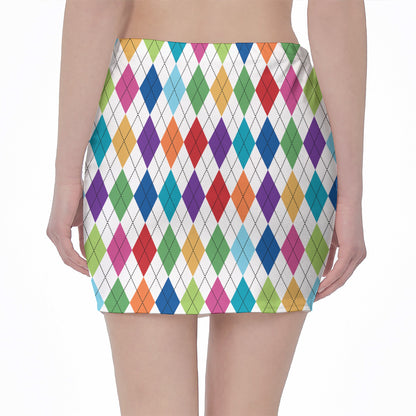 Colorful Argyle Pattern Print Pencil Mini Skirt