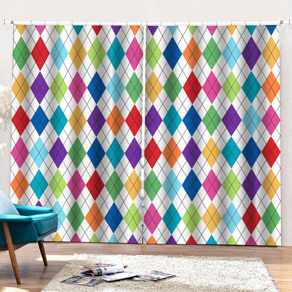 Colorful Argyle Pattern Print Pencil Pleat Curtains