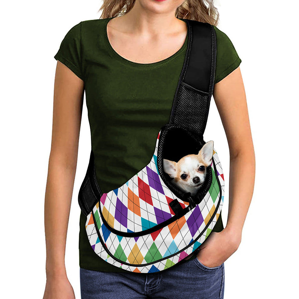 Colorful Argyle Pattern Print Pet Sling Carrier