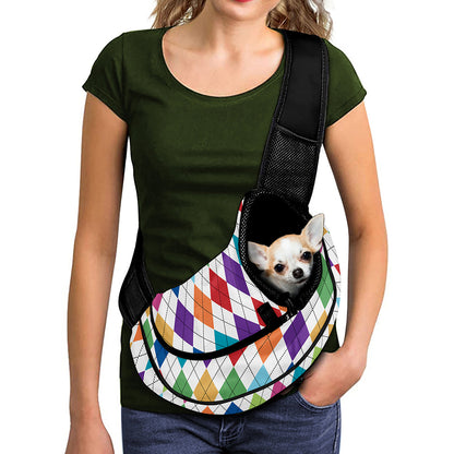 Colorful Argyle Pattern Print Pet Sling Carrier