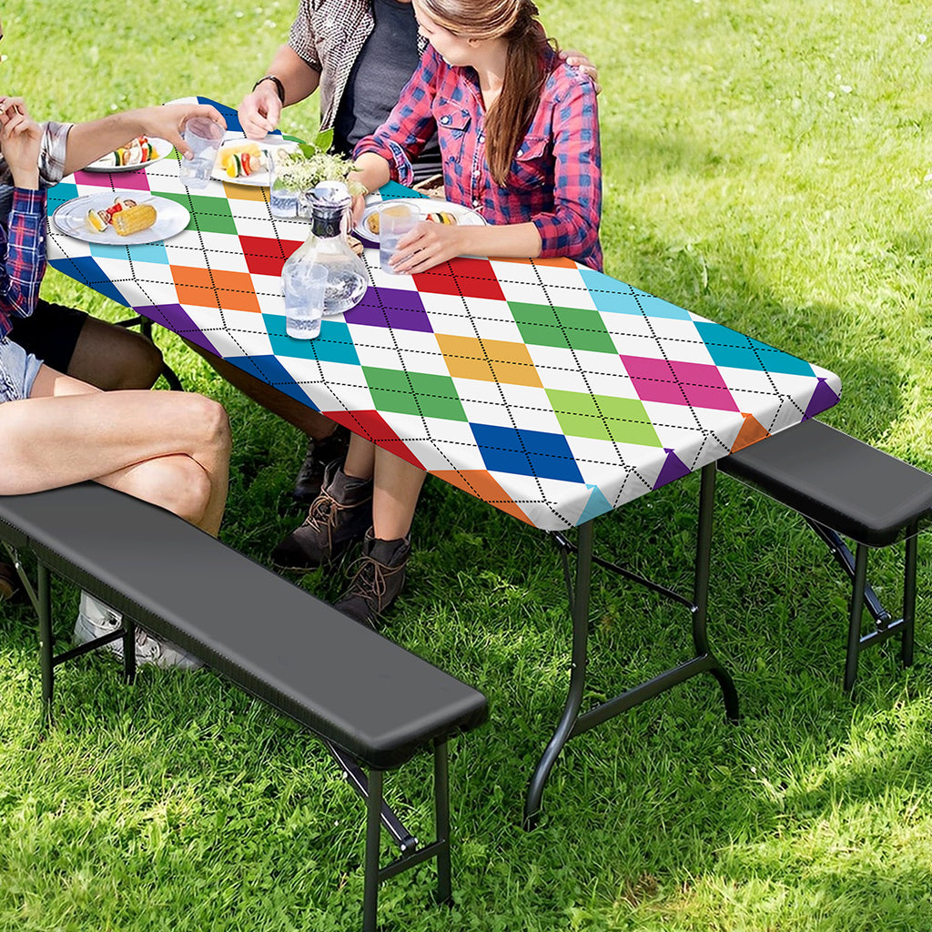 Colorful Argyle Pattern Print Picnic Table Cover