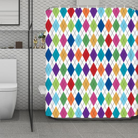 Colorful Argyle Pattern Print Polyester Shower Curtain