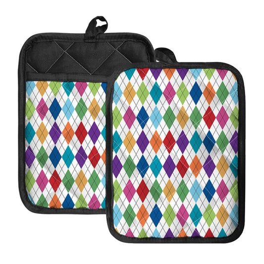 Colorful Argyle Pattern Print Pot Holders With Pocket