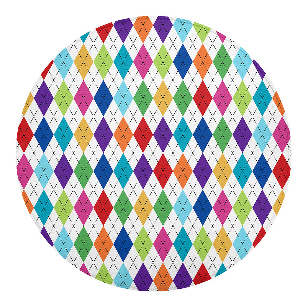 Colorful Argyle Pattern Print Round Blanket