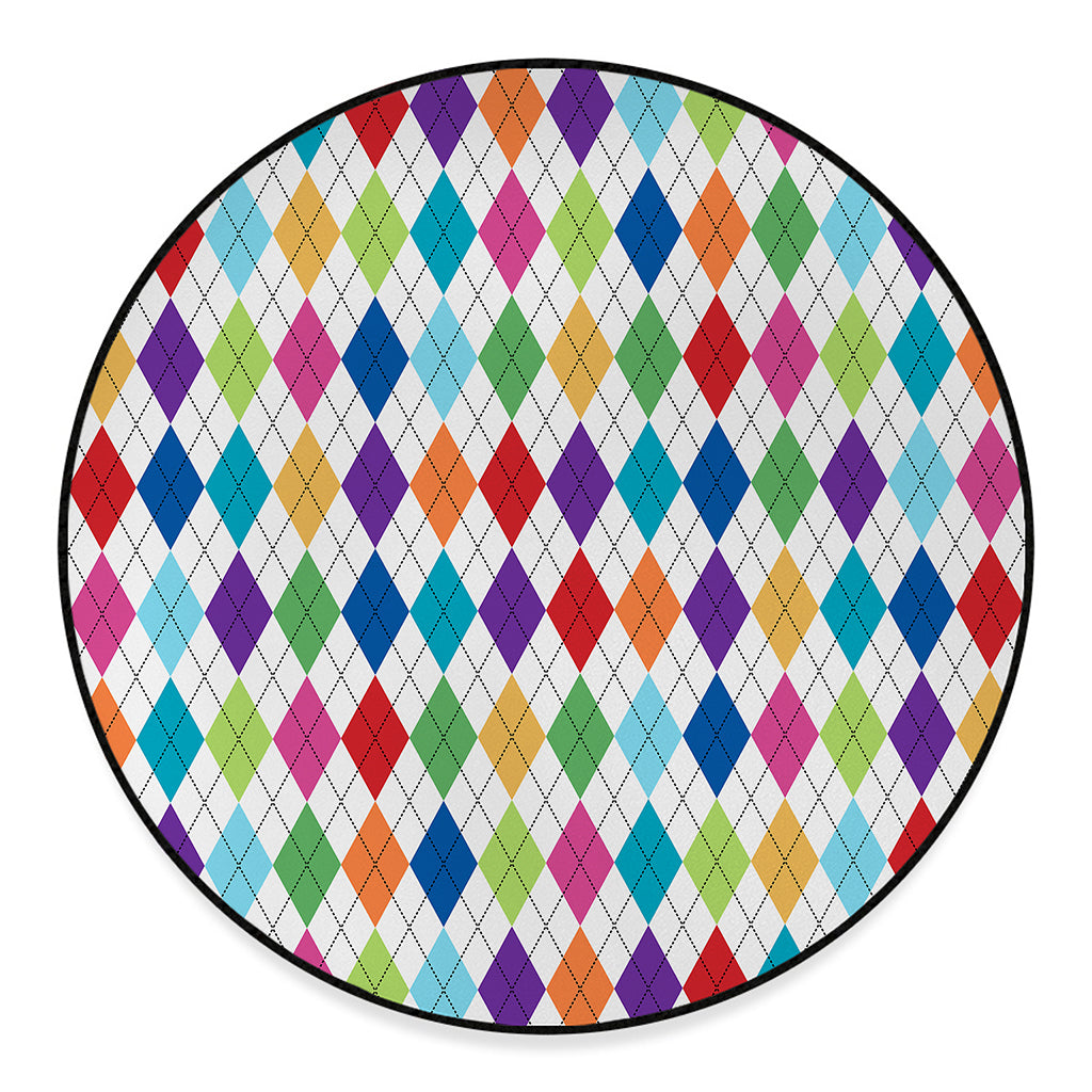 Colorful Argyle Pattern Print Round Floor Mat