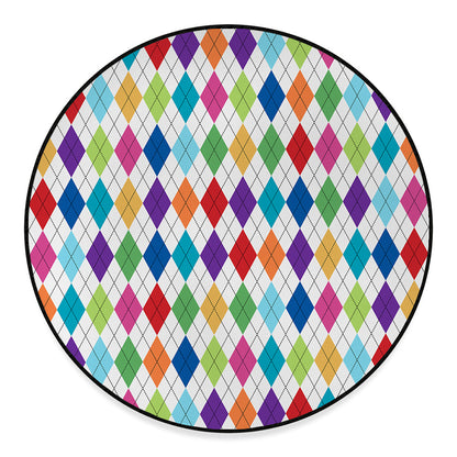 Colorful Argyle Pattern Print Round Floor Mat