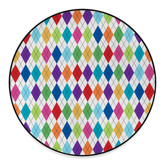 Colorful Argyle Pattern Print Round Floor Mat