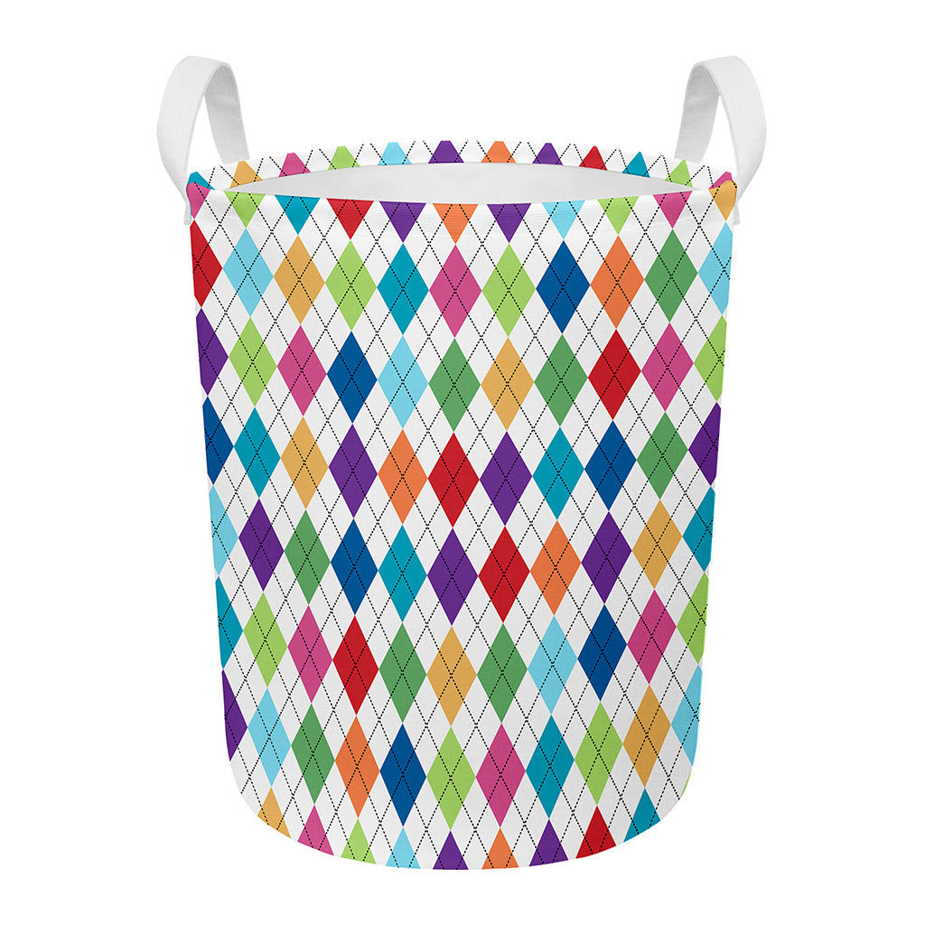 Colorful Argyle Pattern Print Round Laundry Basket