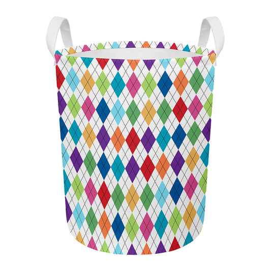 Colorful Argyle Pattern Print Round Laundry Basket