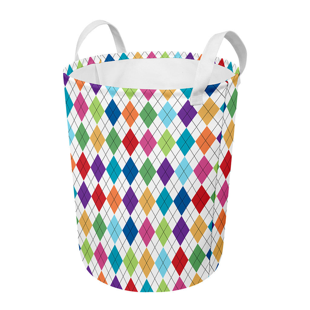 Colorful Argyle Pattern Print Round Laundry Basket