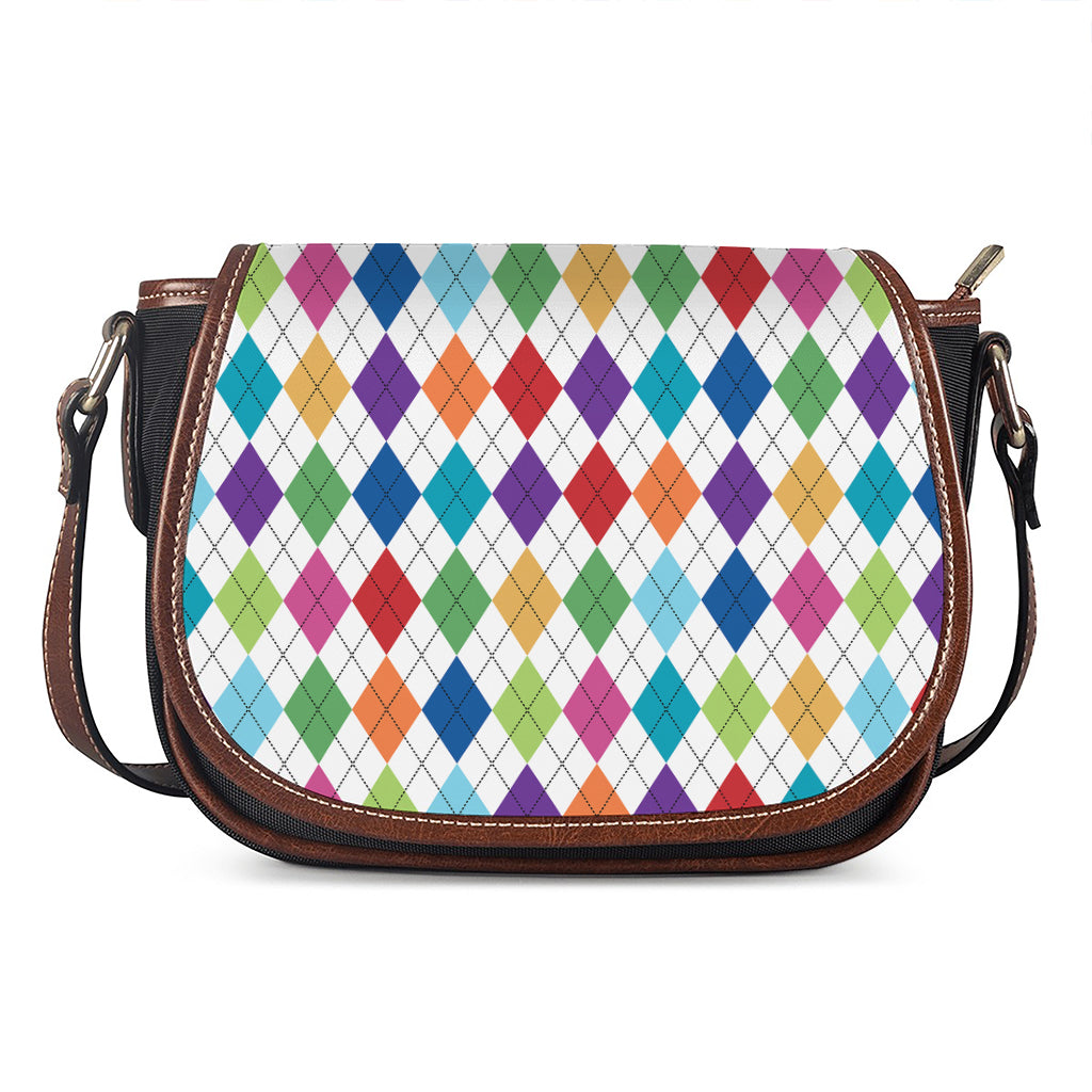 Colorful Argyle Pattern Print Saddle Bag