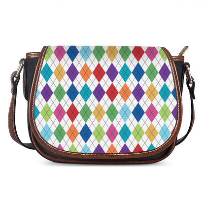 Colorful Argyle Pattern Print Saddle Bag