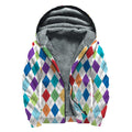 Colorful Argyle Pattern Print Sherpa Lined Zip Up Hoodie