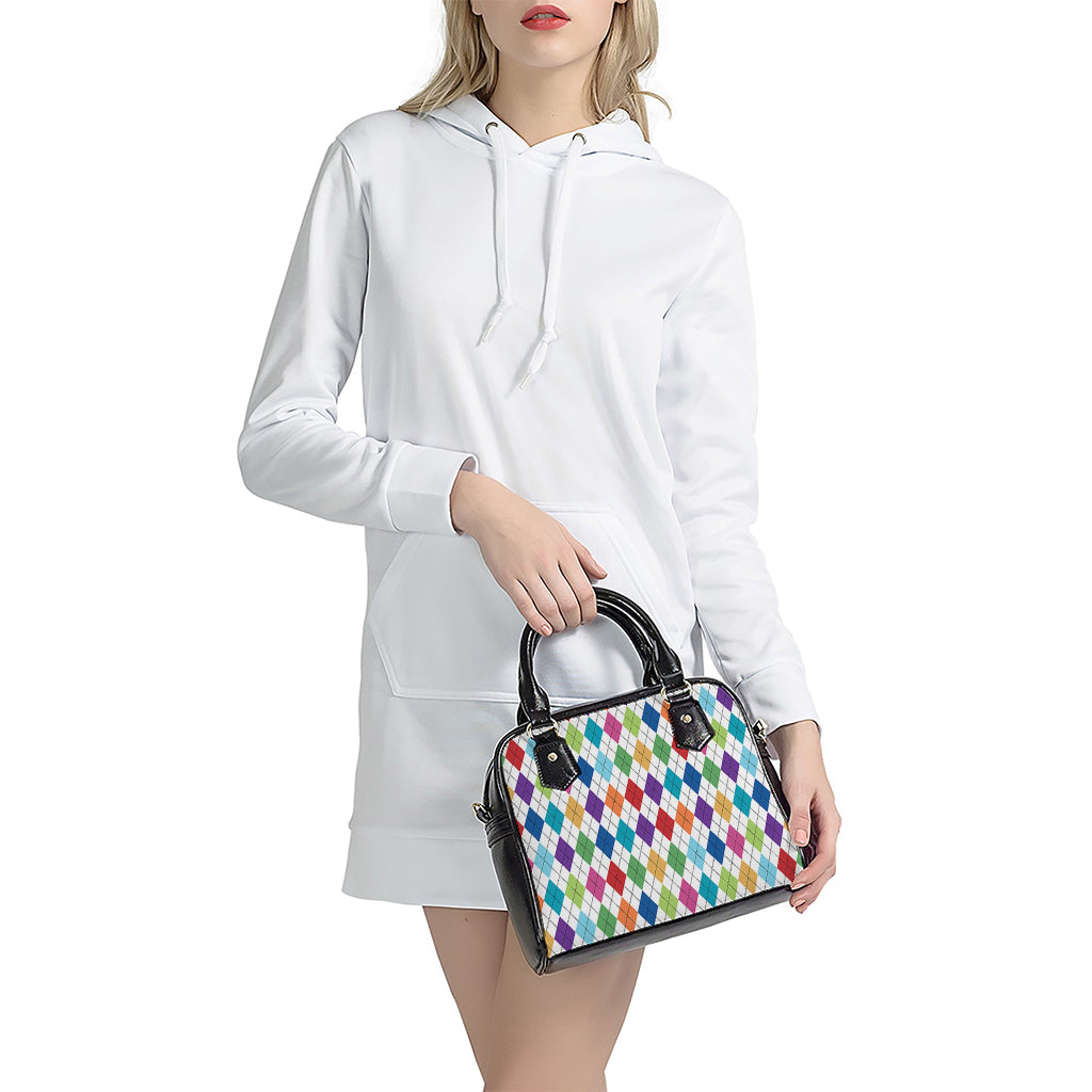 Colorful Argyle Pattern Print Shoulder Handbag