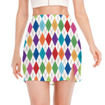 Colorful Argyle Pattern Print Side Slit Mini Skirt