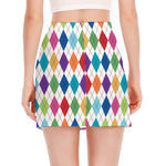 Colorful Argyle Pattern Print Side Slit Mini Skirt