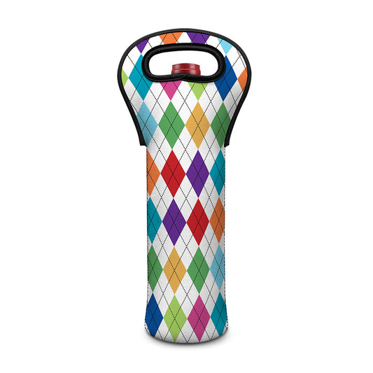 Colorful Argyle Pattern Print Single Neoprene Wine Tote