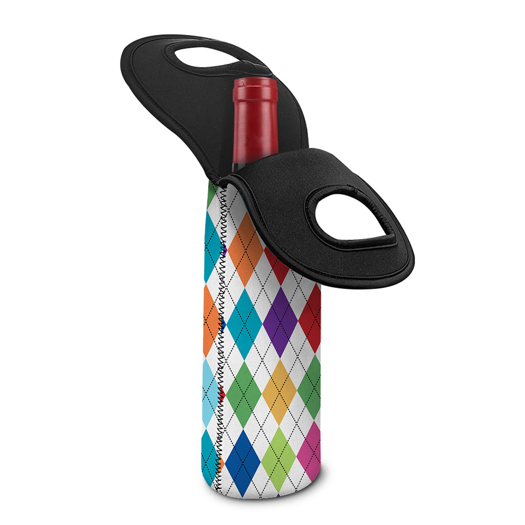 Colorful Argyle Pattern Print Single Neoprene Wine Tote