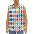 Colorful Argyle Pattern Print Sleeveless Baseball Jersey