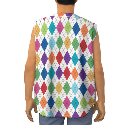 Colorful Argyle Pattern Print Sleeveless Baseball Jersey