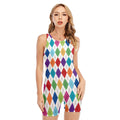 Colorful Argyle Pattern Print Sleeveless One Piece Swimsuit