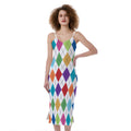 Colorful Argyle Pattern Print Slim Fit Midi Cami Dress