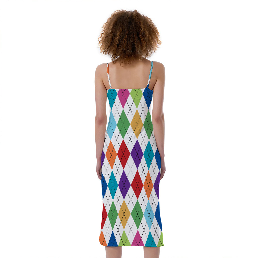 Colorful Argyle Pattern Print Slim Fit Midi Cami Dress