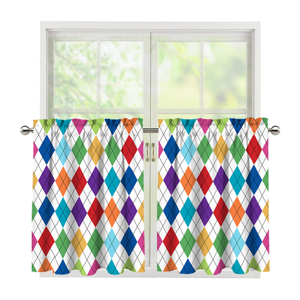 Colorful Argyle Pattern Print Tier Curtains