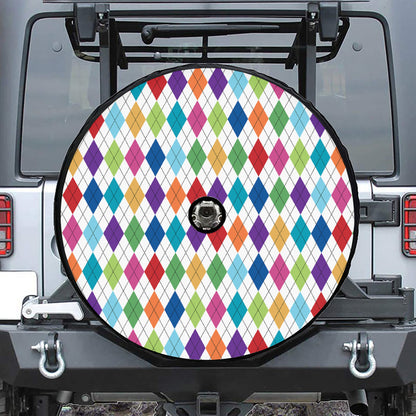 Colorful Argyle Pattern Print Tire Cover With Camera Hole