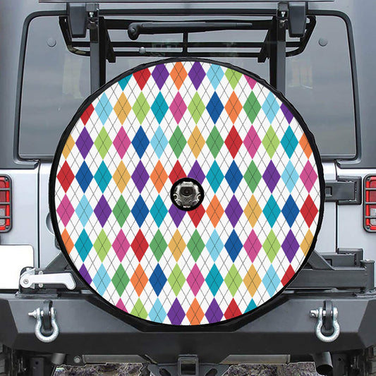 Colorful Argyle Pattern Print Tire Cover With Camera Hole