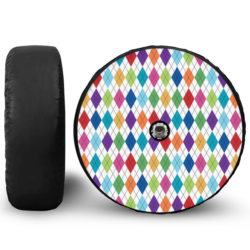 Colorful Argyle Pattern Print Tire Cover With Camera Hole