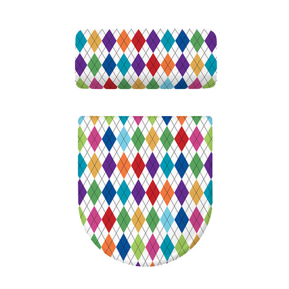 Colorful Argyle Pattern Print Toilet Lid And Tank Cover Set