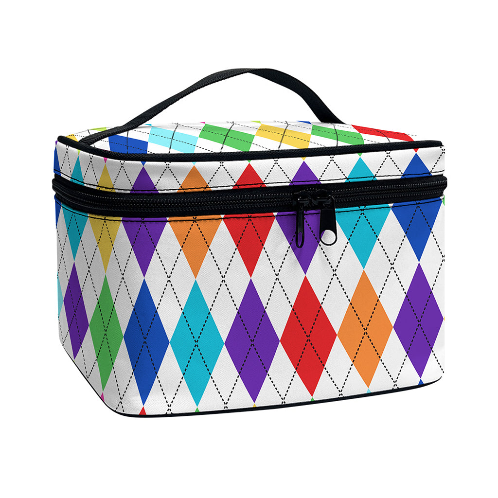 Colorful Argyle Pattern Print Travel Makeup Bag