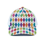 Colorful Argyle Pattern Print White Mesh Trucker Cap