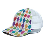 Colorful Argyle Pattern Print White Mesh Trucker Cap