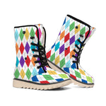 Colorful Argyle Pattern Print Winter Boots