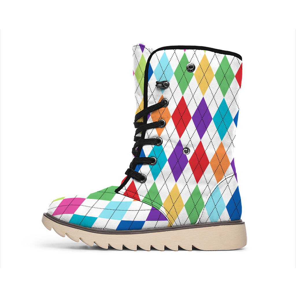 Colorful Argyle Pattern Print Winter Boots