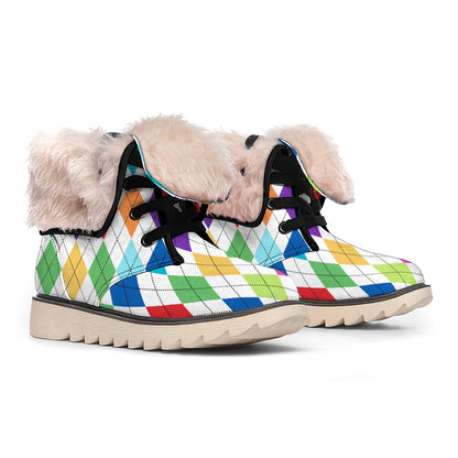Colorful Argyle Pattern Print Winter Boots